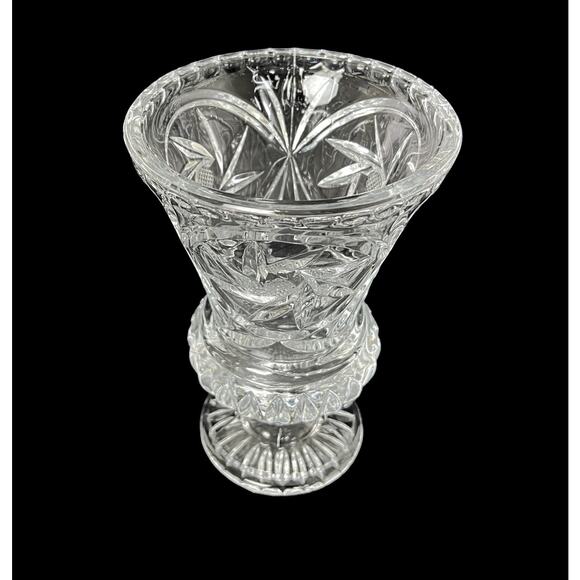 Vase Thick Pressed Glass Trumpet Pinwheel Design 8.5" Footed Heavy Home Decor - Picture 2 of 12